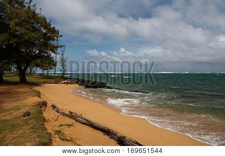 Golden Beach in Kapaa on Kaua'i Island, Hawai'i