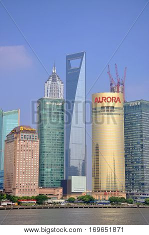 SHANGHAI - AUG. 13, 2012: Shanghai Pudong financial district skyline, Jinmao Tower and World Financial Center, Shanghai, China.