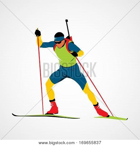 Abstract biathlete on a white background. Vector illustration.