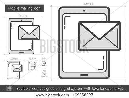 Mobile mailing vector line icon isolated on white background. Mobile mailing line icon for infographic, website or app. Scalable icon designed on a grid system.