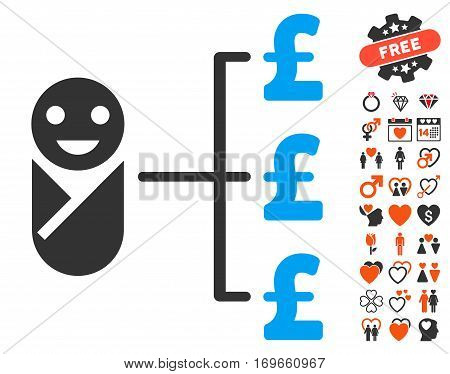 Baby Pound Expenses icon with bonus marriage images. Vector illustration style is flat iconic symbols for web design app user interfaces.