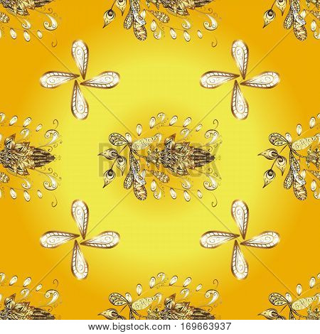 Floral vintage border with vintage golden ornament on golden gardient background. Vector golden seamless pattern.