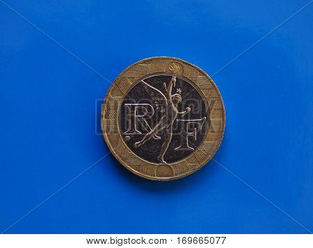 10 Francs Coin, France Over Blue