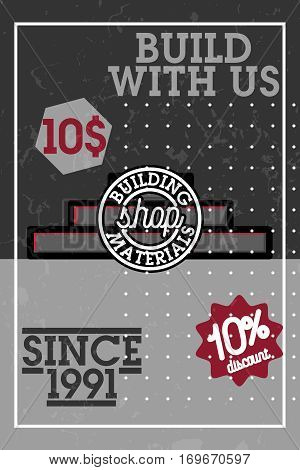 Color vintage building materials shop banner. Vector illustration, EPS 10