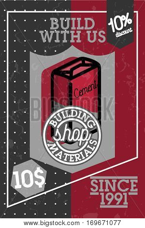 Color vintage building materials shop banner. Vector illustration, EPS 10