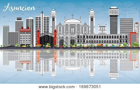 Asuncion Skyline with Gray Buildings, Blue Sky and Reflections. Business Travel and Tourism Concept with Modern Architecture. Image for Presentation Banner Placard and Web Site
