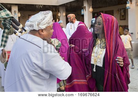 Muscat Oman February 4th 2017: omaniya in traditional dress dancing