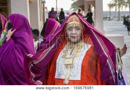 Muscat Oman February 4th 2017: omaniya in traditional dress