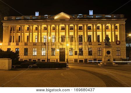 The front facade of the building a public library to them. Raczynski in Poznan