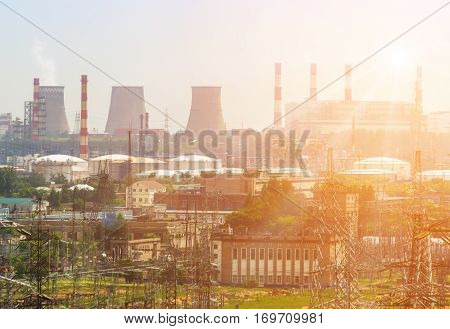 Extreme industry area in Moscow district Kapotnya. Here are refinery plant thermal power station electric lines and stations. Kapotnya is a most ecological dangerous place for living in Moscow.