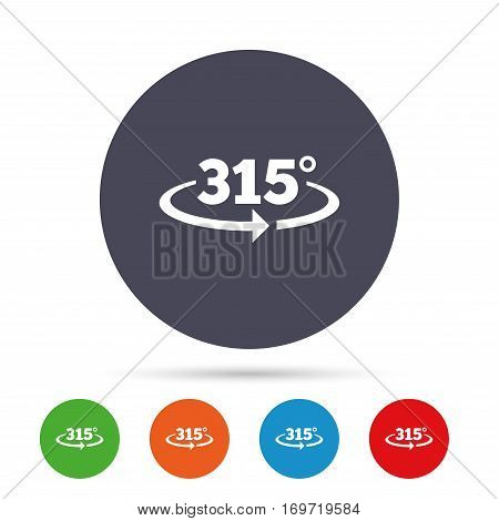 Angle 315 degrees sign icon. Geometry math symbol. Round colourful buttons with flat icons. Vector