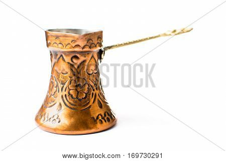 vintage copper coffee pot isolated on white