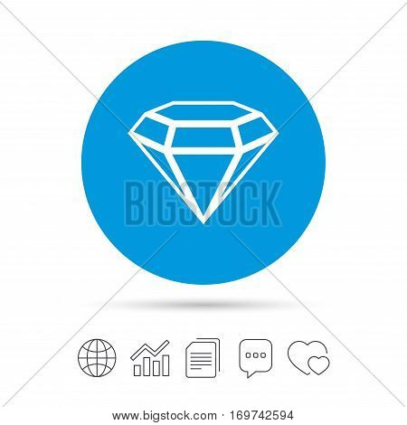 Diamond sign icon. Jewelry symbol. Gem stone. Copy files, chat speech bubble and chart web icons. Vector