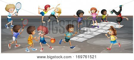 Many children playing different sports  illustration