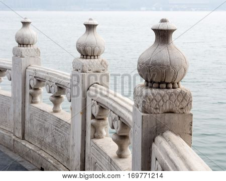 Oriental Carved Stone Fence In Beihai Park, Central Beijing
