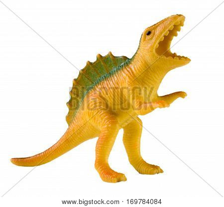 plastic dinosaur toy isolated on white background.
