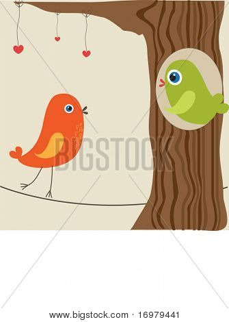 Aşk kuşlarda. Vektör Illustration.