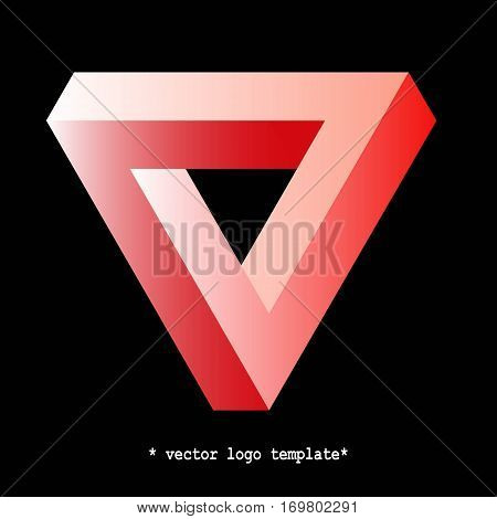 Penrose triangle. Gradient 3D triangle on black background. Vector logo template. Impossible triangle shape.