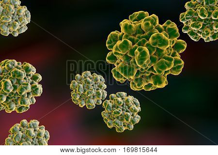 Hepatitis E virus on colorful background. A virus transmitted by drinking water