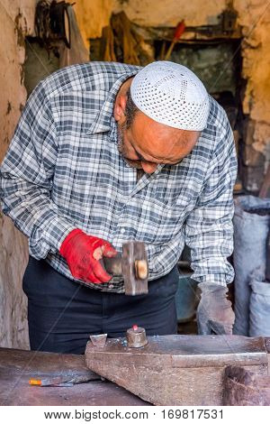 Smith Making Nails, Lahich, Azerbaijan