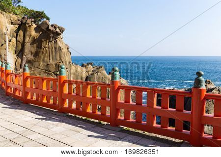 Aoshima Shrine and coastline in Japan