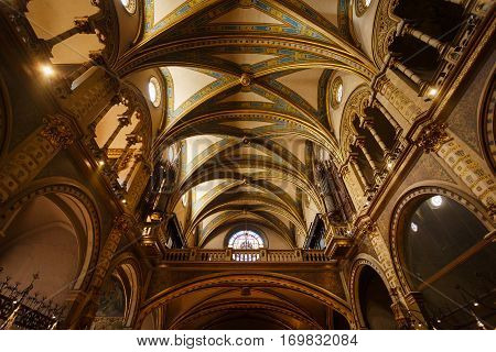 Barcelona Spain - January 06 2017: The dome of the church of Benedictine monastery of Santa Maria de Montserrat is lies about 45 km northwest of Barcelona