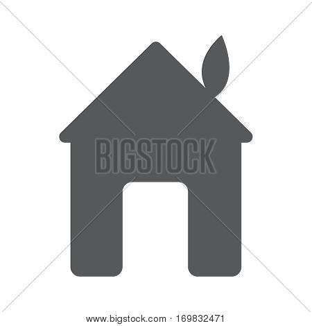 Illustration of green leaf with house. Vector flat logo design template. Abstract concept for ecology theme, real estate agencies, hotels, cottages rent, building.