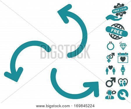 Cyclone Arrows pictograph with bonus dating graphic icons. Vector illustration style is flat rounded iconic soft blue symbols on white background.