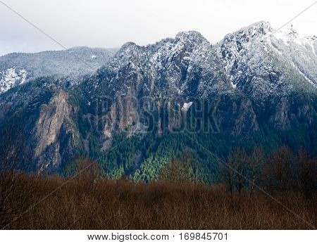 First snow over Mount Si near North Bend, Washington state, USA
