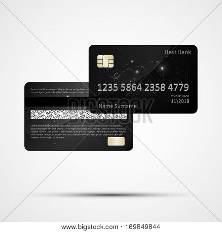 Black Credit card isolated on white background . Vector eps 10. Credit card concept. Abstract design for business payment shopping malls web print.