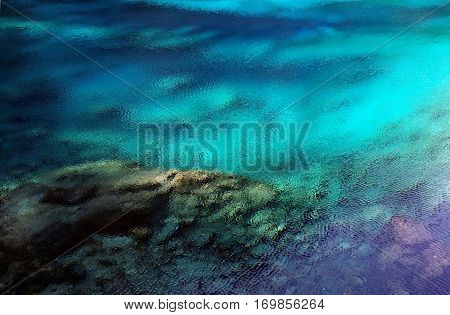 Amazing multicolor water of Five Flower Lake (Wuhua Hai) in Jiuzhaigou valley Sichuan province China