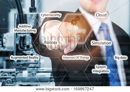 Automatic robot arm with optical sensor working in factory