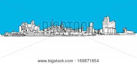 Hamburg Panorama Vector sketch blue sky hand-drawn vector clipart