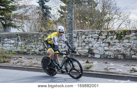 Conflans-Sainte-HonorineFrance-March 62016: The German cyclist Paul Martens of Lotto NL-Jumbo Team riding during the prologue stage of Paris-Nice 2016.