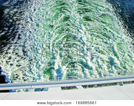 Waves at the stern of a large ship