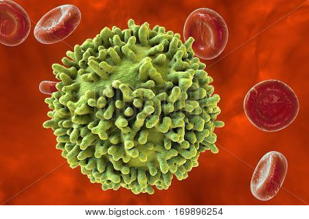 White blood cell, leukocyte, T or B lymphocyte, 3D illustration