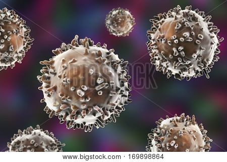B- and T-lymphocytes. Immune cells on colorful background. 3D illustration