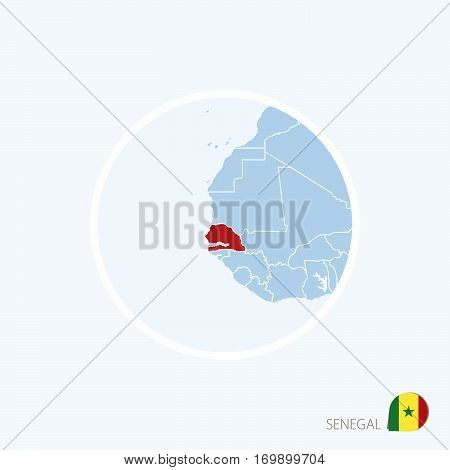 Map Icon Of Senegal. Blue Map Of Europe With Highlighted Senegal In Red Color.