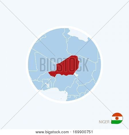 Map Icon Of Niger. Blue Map Of Africa With Highlighted Niger In Red Color.