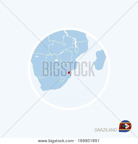 Map Icon Of Swaziland. Blue Map Of Africa With Highlighted Swaziland In Red Color.