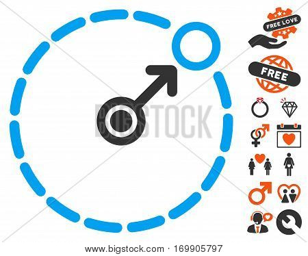Round Area Border pictograph with bonus passion pictograph collection. Vector illustration style is flat iconic elements for web design app user interfaces.