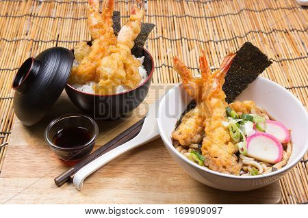 Tempura on rice and Udon Ramen / Cooking Tempura concept