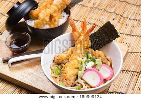 Tempura on rice and Udon Ramen / Cooking Tempura concept