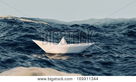 paper boat sailing on blue water surface