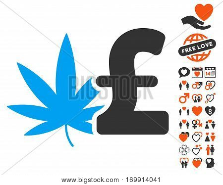 Cannabis Pound Business icon with bonus decoration icon set. Vector illustration style is flat iconic elements for web design app user interfaces.