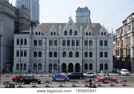 SHANGHAI - FEBRUARY 29: Old buildings and street view in Waitan of Shanghai, China, February 29, 2016.