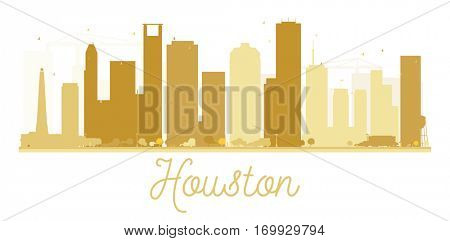 Houston City skyline golden silhouette. Vector illustration. Simple flat concept for tourism presentation, banner, placard or web site. Business travel concept. Cityscape with landmarks