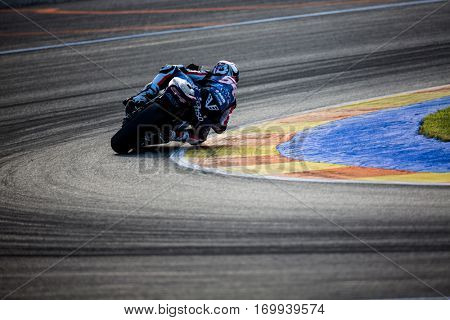 VALENCIA, SPAIN - NOV 13: Mattia Pasini in Moto2 warm up during Motogp Grand Prix of the Comunidad Valencia on November 13, 2016 in Valencia, Spain.