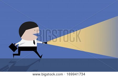 Businessman using flashlight cute vector, search, human, mustache, profession,