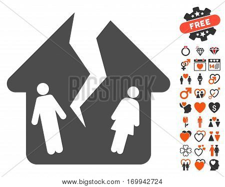 Divorce House pictograph with bonus passion pictures. Vector illustration style is flat iconic symbols for web design app user interfaces.
